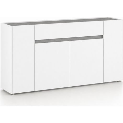 Credenza Design Moderno Con 4 Ante E 1 Cassetto Mobile In Melaminico Per Sala Da Pranzo E Zona Living Senza Maniglie 170 X 85 X 40 Cm Bianco E Grigio Cemento (1/5)