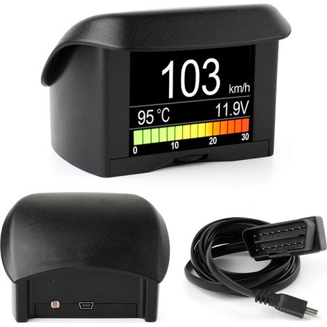 Affichage tête haute HUD ANCEL A202 OBD2, écran diagnostic moteur voiture, affiche vitesse km/h température eau régime tension batterie, connecteur OBD 12V système moteur compatible tous véhicules ess (1/5)
