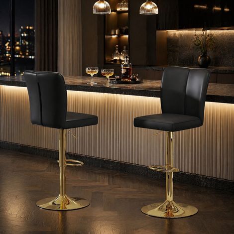 MEUBLIV Tabourets de bar 2 pièces noir et doré – pivotants 360° et réglables, lot de 2 (1/5)