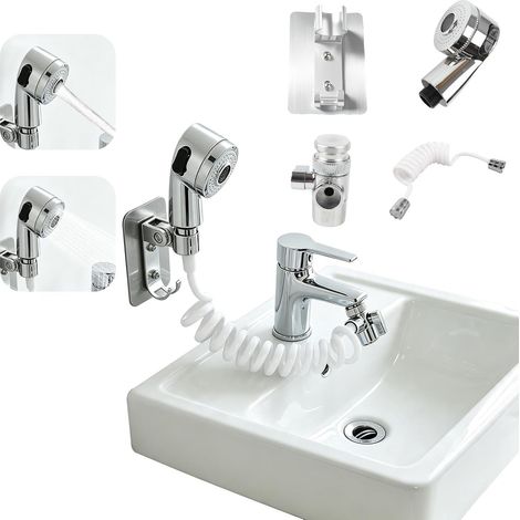 Douchette Universelle Pour Lavabo Avec Fixation Murale Sans Perçage,Douchette Douche Salle De Bain,Kit Douchettes Wc,Douchettes Evier,Matériau Résistant,Pour Salle De Bain,Cuisine Et Extérieur (1/5)