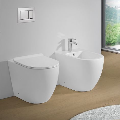 Sanitari Filomuro in ceramica bianca opaca con copriwc e scarico tornado Tokyo