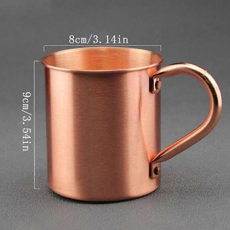 Tasse en cuivre massif 410 ml bord lisse anse ergonomique (1/4)