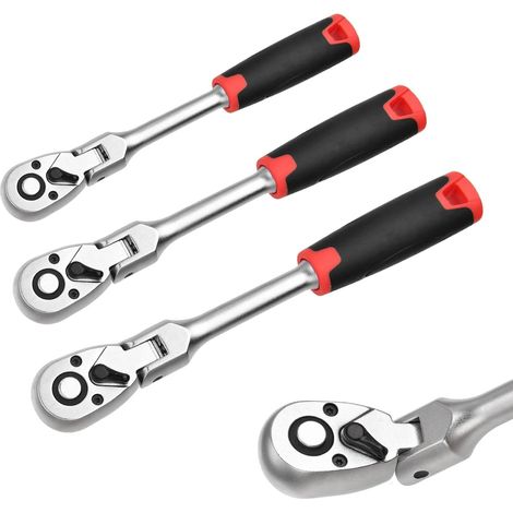 Set de 3 Clés à Cliquet Tête Pivotante 1/4 3/8 1/2 pouce 72 Dents 180° Avec Dégagement Rapide Réversible Pour Auto Moto Bricolage (1/5)