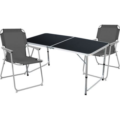 3-teiliges Campingmöbel Set anthrazit 120x60x58/70cm schwarz-MMC330872B+2xMPO2600-Grau (1/4)