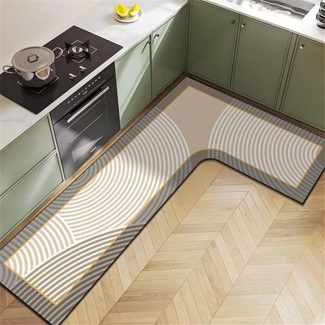 Tapis Cuisine Diatomite 80x150x43cm Beige, Forme L, Antidérapant/Lavable, Évier/Vaisselle/Bain