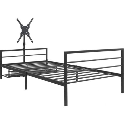 Lit gaming métallique noir avec LED multicolores, support écran réglable et rangement intégré sous cadre, longueur 206 cm, design robuste pour chambre gamer  CHICFURN (1/5)