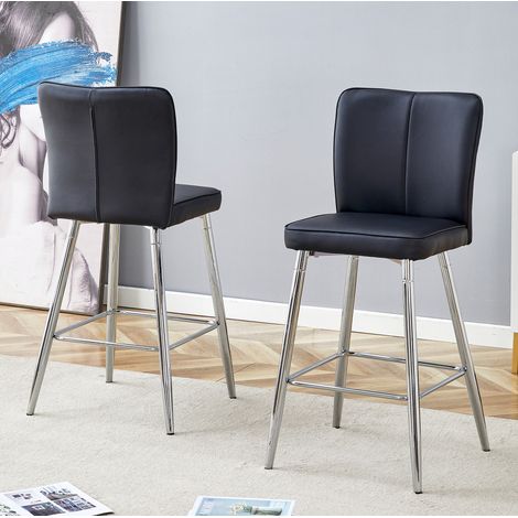 Tabouret de bar 101 cm en PU noir et argent, lot de 2, avec dossier ergonomique HAVRYA (1/5)
