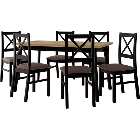 Conjunto de mesas y sillas para comedor Victorville 316, Negro, 75x80x140cm, Diámetro: 0, Número de asientos: 6, Estilo: Contemporary