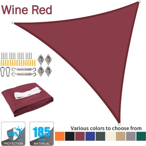(Rouge foncé, accessoires de montage inclus, 500 x 500 x 700 cm) Voile d'ombrage triangulaire imperméable, tente de piscine pour terrasse extérieure (1/5)