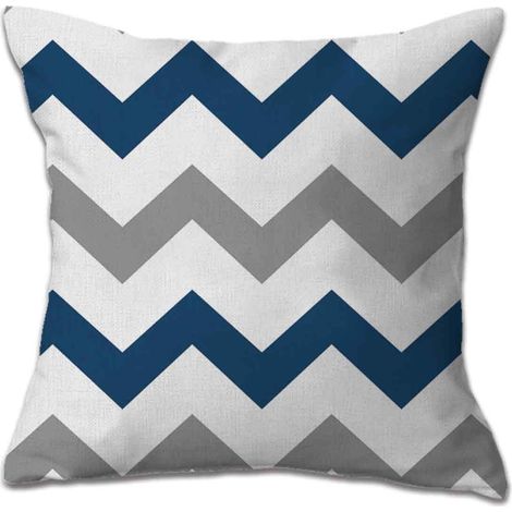 Taie d'oreiller motif géométrique abstrait, rayures bleues blanches grises à lignes irrégulières, accessoire de literie pour chambre à coucher (1/5)