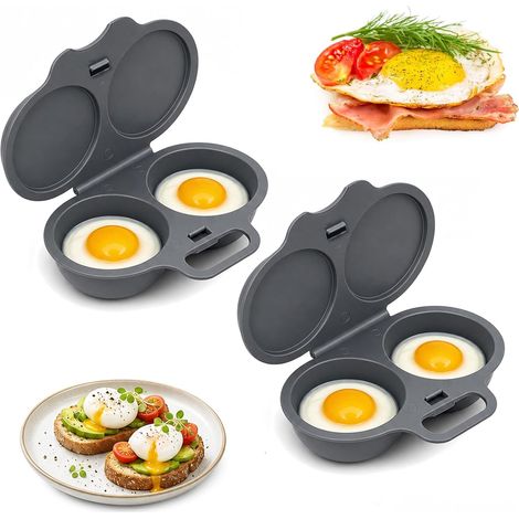 2 Pièces Cuiseur à œufs Micro Ondes, Microwave Egg Poacher With Lid & Handle, 2 Cavity Microwave Egg Poacher, Antiadhésive Sans Huile, Facile à Nettoyer, pour Cuisines et Restaurants