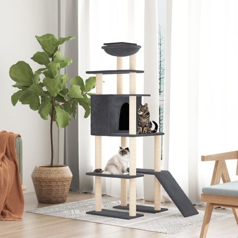 Arbre à chat avec griffoirs Cadre d'escalade de Chat en sisal Gris foncé 166 cm 79534 (1/5)