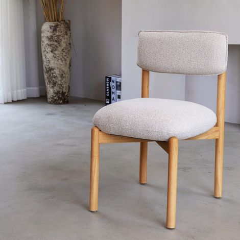 Chaise en Bois Noir avec Assise et Dossier rembourrés en Tissu chiné Beige Clair – Moderne et Confortable (1/4)
