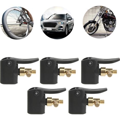 Pompe à air pour voiture avec embout de gonflage 3 en 1 (embouts américain, français et britannique) pour gonfler voitures, motos et vélos (lot de 5). Comprend une poignée à dégagement rapide. (1/5)