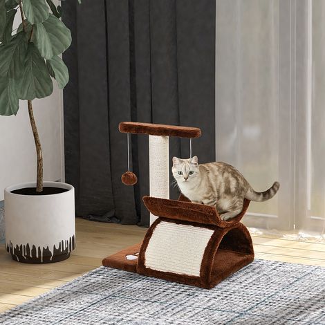 PawHut Kratzbaum klein Katzenkratzbaum Spielbaum Kratzstamm für Katzen mit Spielball Braun L40 x B30 x H43 cm
