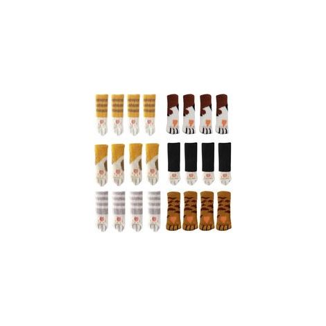 Lot de 24 chaussettes de chaise avec motif pattes de chat mignon 6 motifs de meubles, anti-rayures, anti-bruit, couvre-jambes de chaise, protège-jambes de table, protecteurs de sol.
