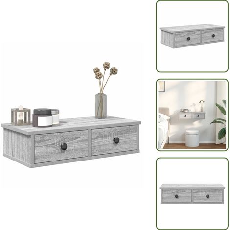 The Living Store Wandregal mit Schubladen Grau Sonoma 60x28x15 cm Holzwerkstoff - Schubladenregal (1/5)