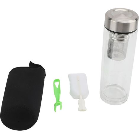 Bouteille Thé Portable Transparent Double Paroi Verre Borosilicate – Avec Passoire Inox Maison Extérieur 420ml (1/5)