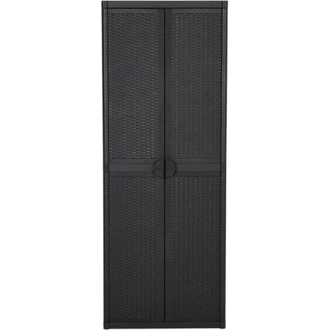 Armoire de Rangement Extérieure en Résine Rotin Noir 65x45x172 cm, Meuble de Jardin Imperméable pour Outils et Vélos (1/5)
