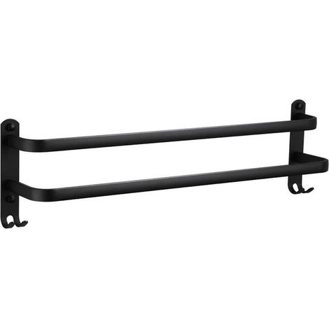 Porte peignoir et porte serviette pour sèche-serviette Porte Serviette Mural Porte Serviette Salle De Bain À Double Barres 40 Cm Support Serviette En Acier Inoxydable, Noir Mat-Crezuo (1/4)