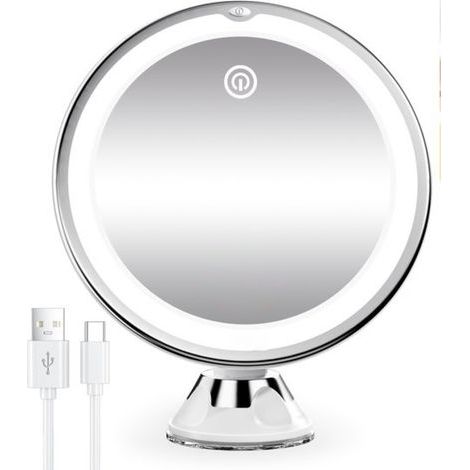 Miroir de Maquillage LED Grossissant x10 avec Ventouse Éclairage Réglable à 360°. Rechargeable USB. Léger et Portable pour un Maquillage Parfait à Domicile ou en Voyage (1/5)