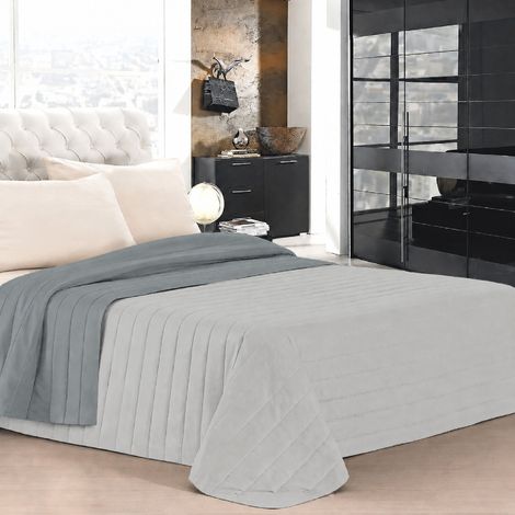 Trapuntino Matrimoniale Bicolore Double Face 250x250 cm Made in Italy in Microfibra con Imbottitura Anallergica – Copriletto Trapuntato Reversibile per Primavera, Estate e Mezza Stagione Grigio-Lunar (1/2)