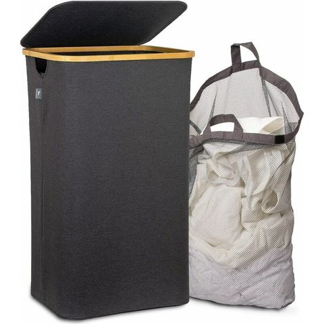 Panier a linge sale gris - Corbeille a linge pliable avec couvercle - Panier a linge bambou avec poignée - Rangement Bac Paniere a linge sale - Sac Paniers Panière à linge sale pliables (1/5)
