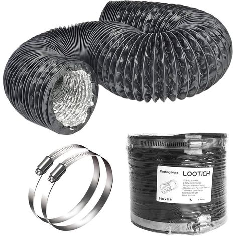 1 Gaine De Ventilation Flexible, Diamètre 153mm, Longueur 2.5m, PVC Aluminium, Avec 2 Colliers Acier, Pour Cuisine Salle De Bain