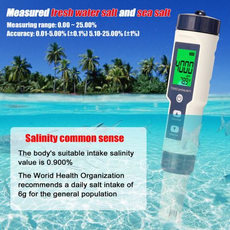Eosnow Professional 5-in-1 Multiparameter-Tester, pH/EC/TDS/Salzgehalt/Thermometer, Multifunktionales digitales Wasserqualitätsmessgerät