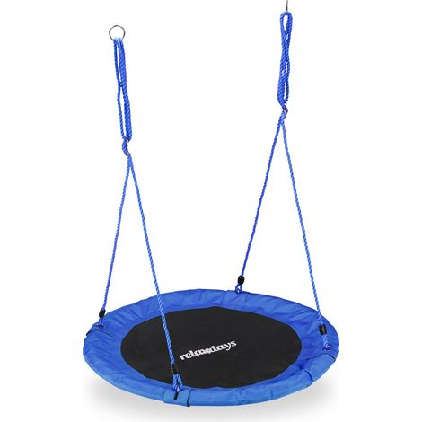 Balançoire nid d'oiseau ronde réglable pour jardin 90 cm assise confortable style moderne en tissu noir (1/4)