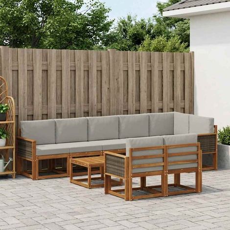 vidaXL Outdoor-Sofagarnitur 9 Stk. Natürlich und Hellgrau Polyester (1/5)