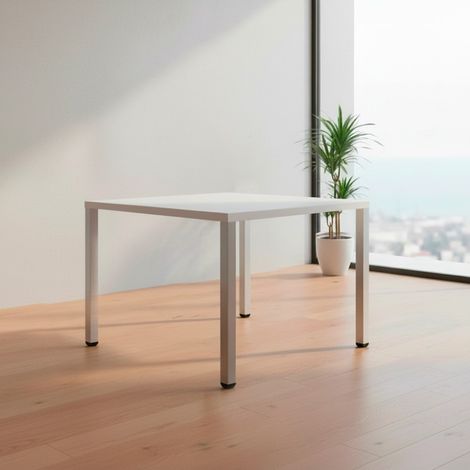 Tavolo Quadrato Leccino 80x80 con Gambe Regolabili in Altezza – Bianco e Alluminio (1/3)
