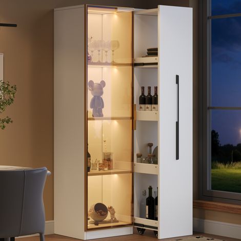 Vetrina in MDF bianco 70x40x160 cm con ante in vetro, modulo laterale estraibile e illuminazione LED (1/5)