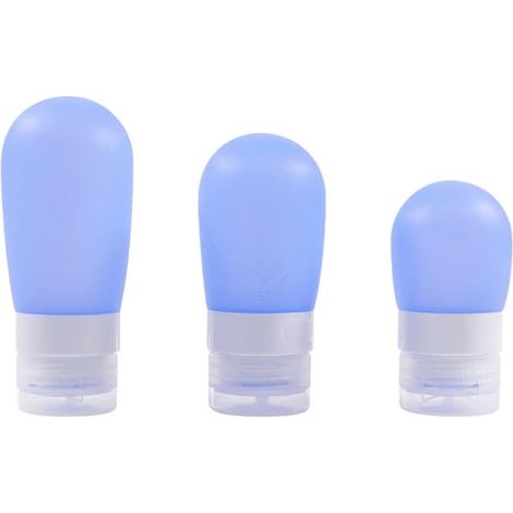 Set of 3 silicone travel bottles - 3 sizes - For liquid shampoo, shower gel (38 ml, 60 ml, 80 ml), blue (1/5)