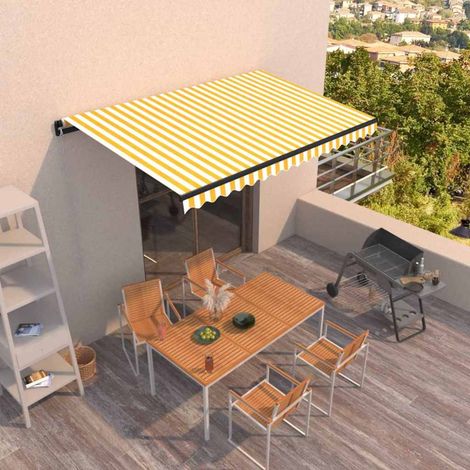 Store banne-Auvent manuel rétractable 400x350 cm Jaune et blanc (1/5)