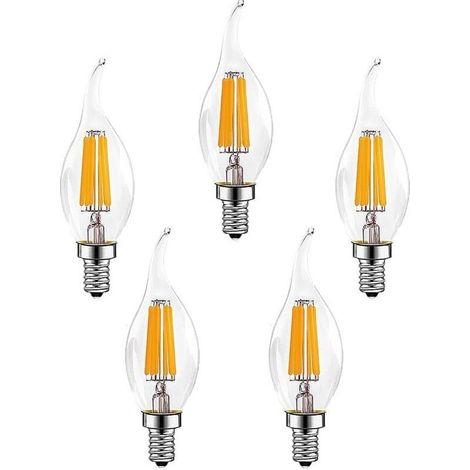 5 Pièces E14 6W Ampoules à Filament LED à Intensité Variable(Équivalent Lampe Halogène 60W)600LM Blanc Chaud 2700K Ampoule à Bougie Rétro C35 Lampe à Économie D'énergie [Classe énergétique A+ (1/5)