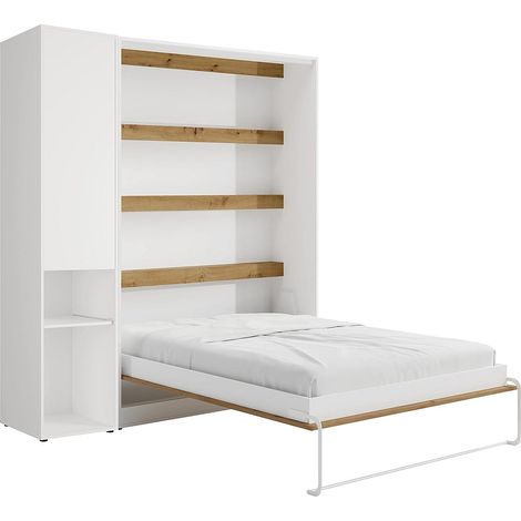 Letto a scomparsa verticale 160 x 200 cm 1 colonna contenitore Con LED Bianco e naturale - RAPILI