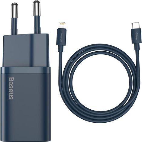 Baseus Super Si Schnellladegerät 1C 20W Wandladegerät mit 1m USB-C auf Lightning Kabel (Blau) (1/5)