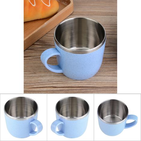 Edelstahlbecher mit Weizenstroh für Kaffee, Saft, Milch (Blau)