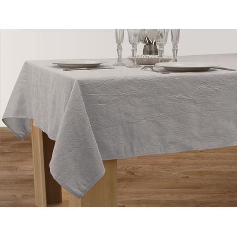 Nappe anti-taches froissée gris perle – Rectangle 150 x 240 cm – 100% polyester – Traitement déperlant et entretien facile – Le Linge De Jules (1/3)