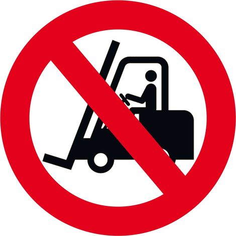 Autocollant d'avertissement de danger pour le sol, avec pictogramme: Interdit chariot élévateur, Auto-adhésif  ( Prix pour 1 )