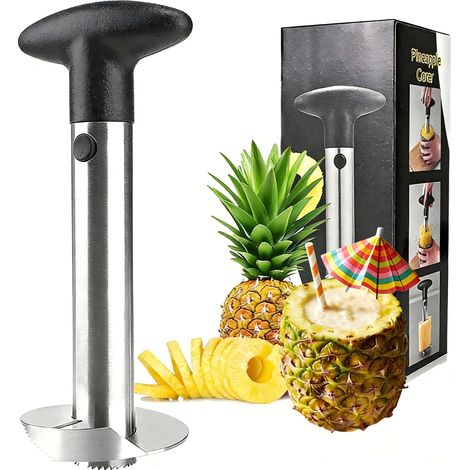 Coupe-Ananas - En Acier Inoxydable 304 - 3-en-1 (Éplucheur, Dénoyauteur, Découpeur) - Pour Cuisine Maison et Professionnelle - 1 Pièce (1/5)