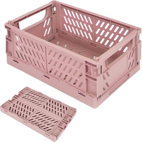 Caisse pliable en plastique rose 25 x 16,5 x 10 cm, boîte de rangement pliable, panier pliable en plastique, caisse pliable avec