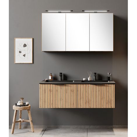 Waschplatz Set 120cm, Waschbecken schwarz matt, Eiche, LIVINGSTON-03 (1/5)
