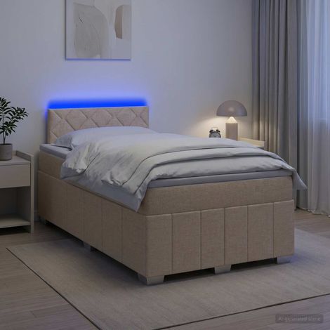 vidaXL Cama box spring con colchón Crema 120 x 190 cm Tela (1/5)