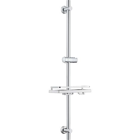 Barre de douche en acier inoxydable 100 cm avec support de douchette réglable, supports muraux compatibles avec trous de existants, colonne de douche avec étagère, chromé (1/5)