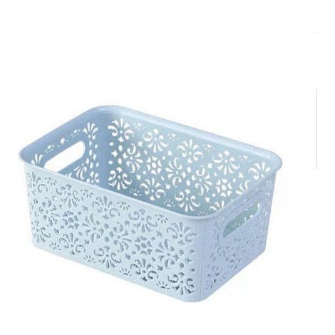 Panier De Rangement Tissé Une Pièce Avec Couvercle, Panier De Rangement Panier En Osier En Plastique (Bleu)-2417.510.5cm