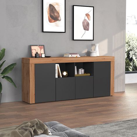 Buffet/bahut contemporain 200 cm anthracite mat/chêne wotan Neros (1/5)