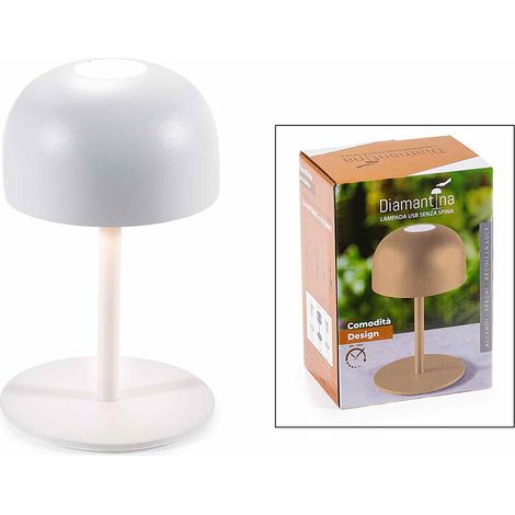 Diamantina, mini lampe en métal blanc à LED, allumage tactile, rechargeable par câble USB, diam. 9 x H. 15 cm