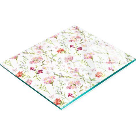 Dekoratives Schneidebrett aus gehärtetem Glas mit Blumenmuster, 60 x 52 cm (1/5)